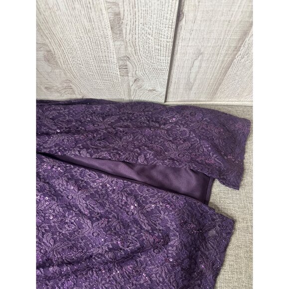 Purple Plum Lace & Sequin Long Dress Gown w/ Sheer Capelet R&M Richards Size 8 - Picture 6 of 12